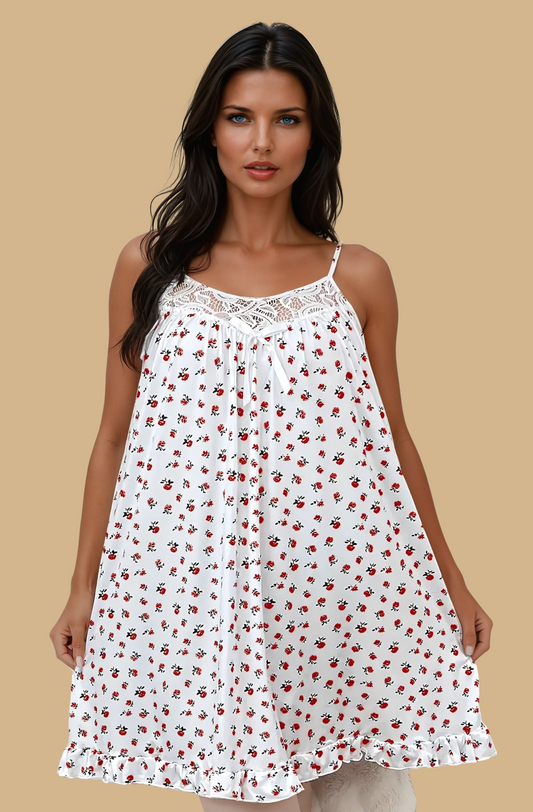Verspieltes Schlafkleid mit Spitzenbesatz und Blumenmuster Red