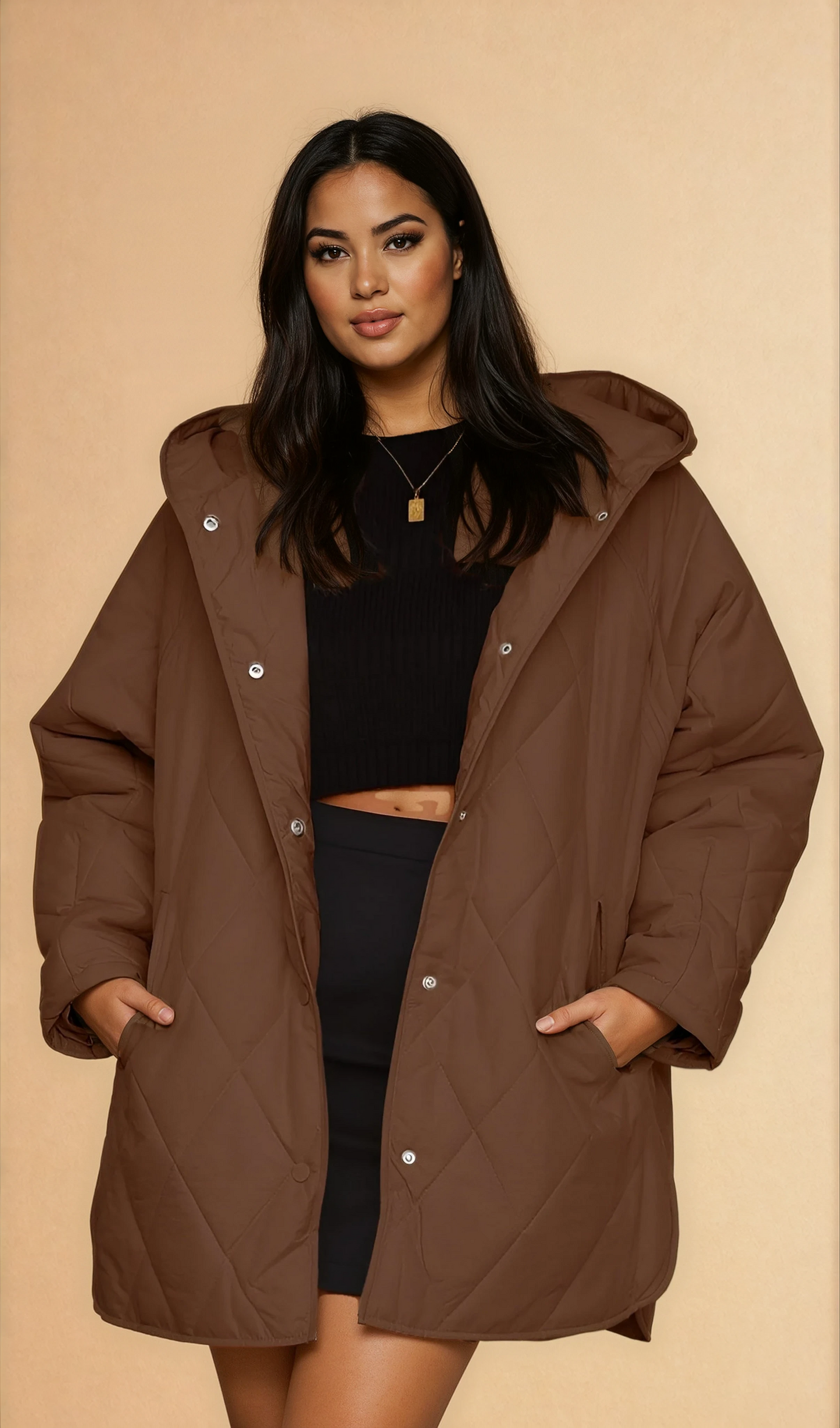 Missklara Diamant-Steppjacke mit Kapuze Braun