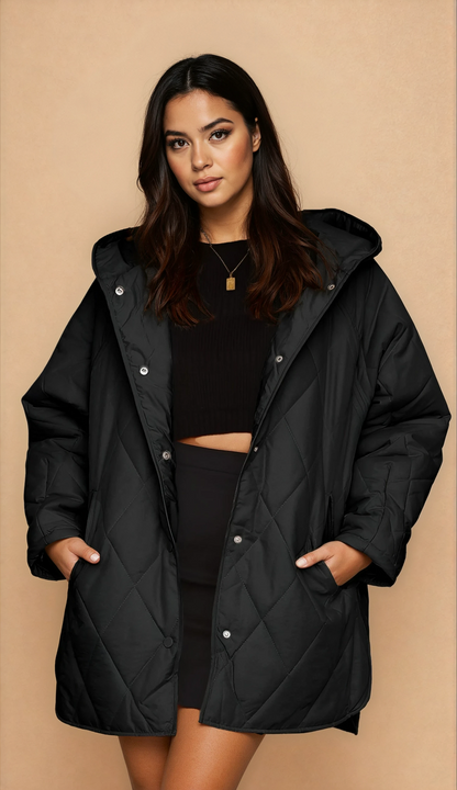 Missklara Diamant-Steppjacke mit Kapuze Schwarz