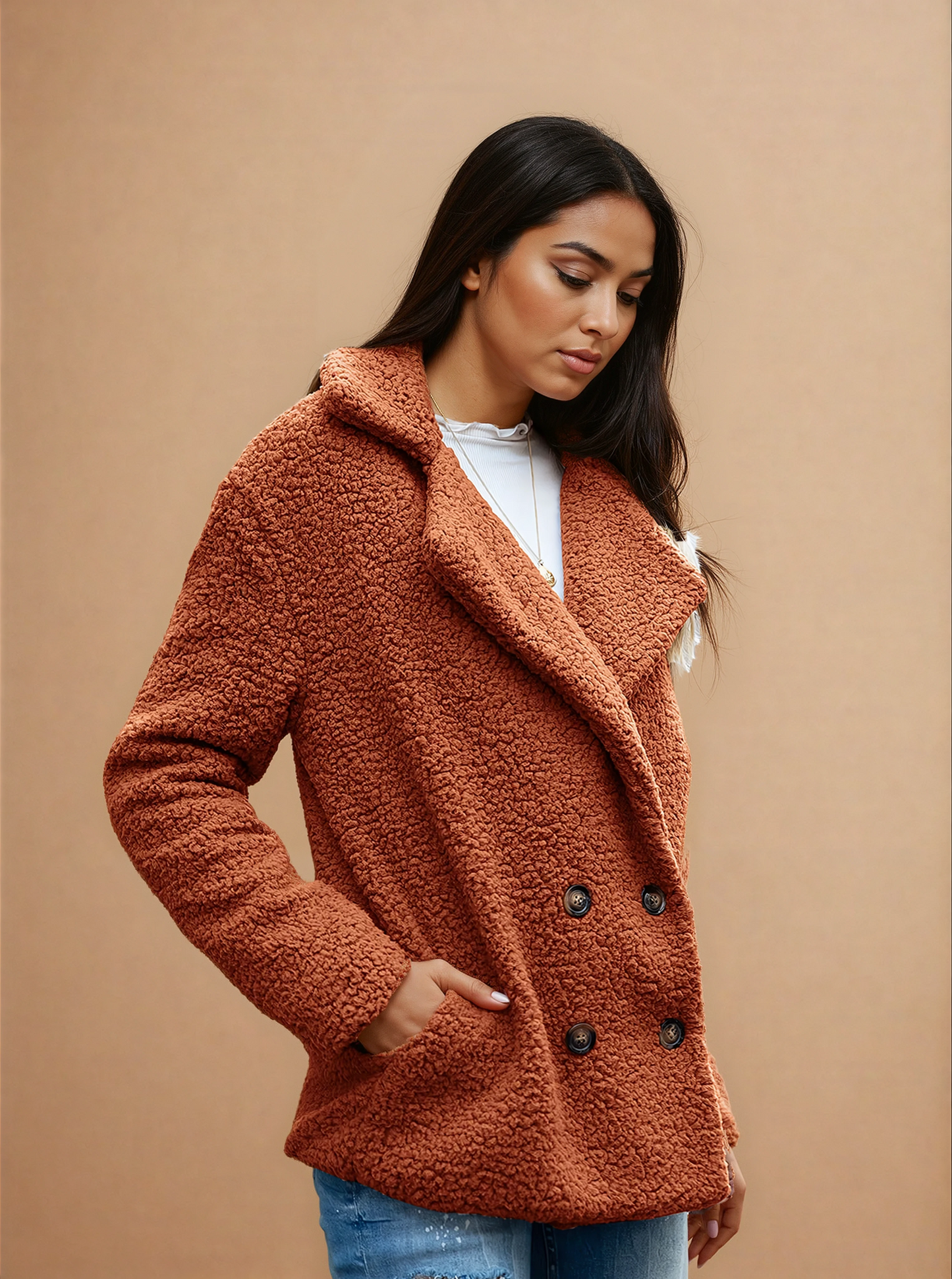 Missklara Flauschige Oversize-Capejacke Karamellfarbe