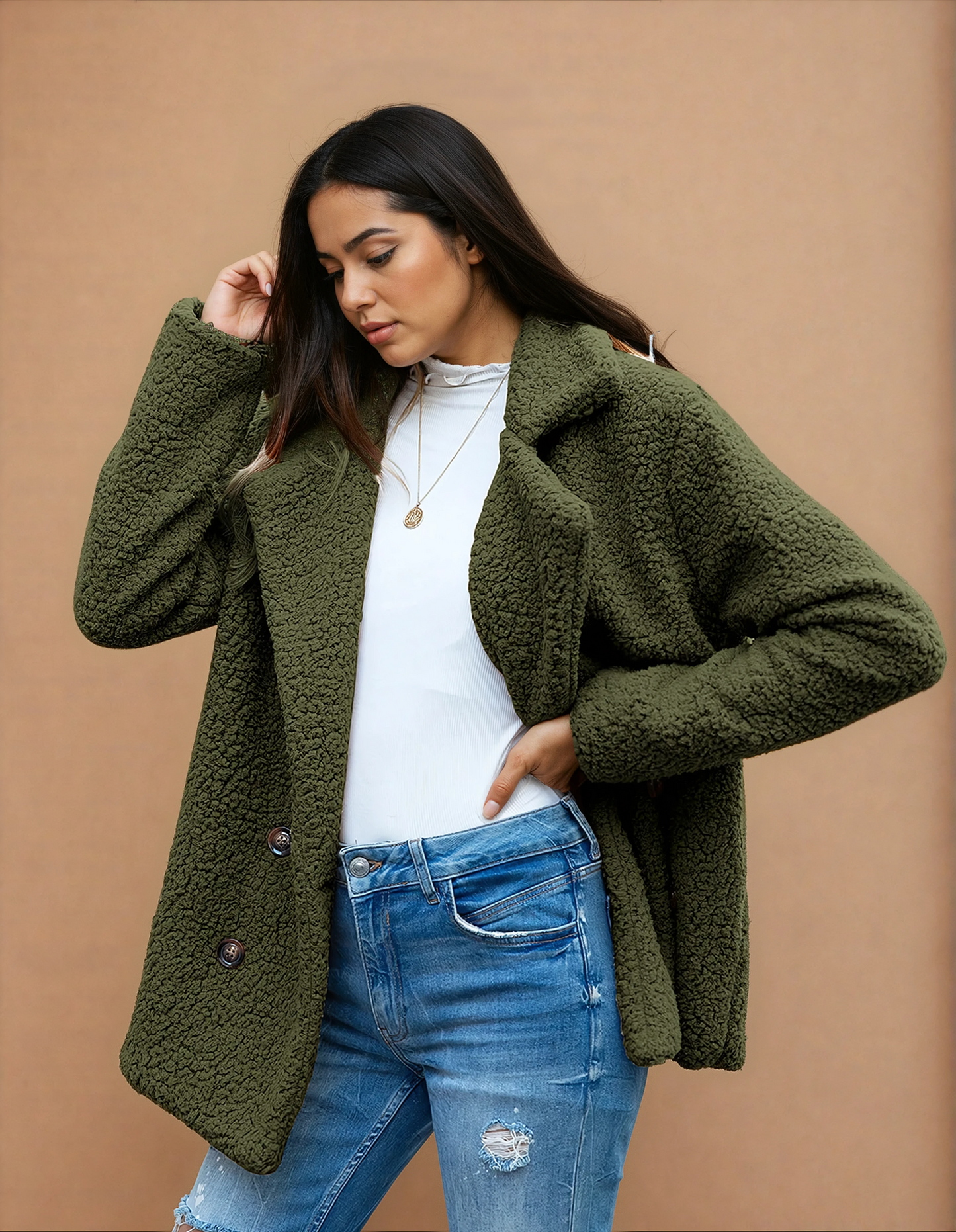 Missklara Flauschige Oversize-Capejacke Grün