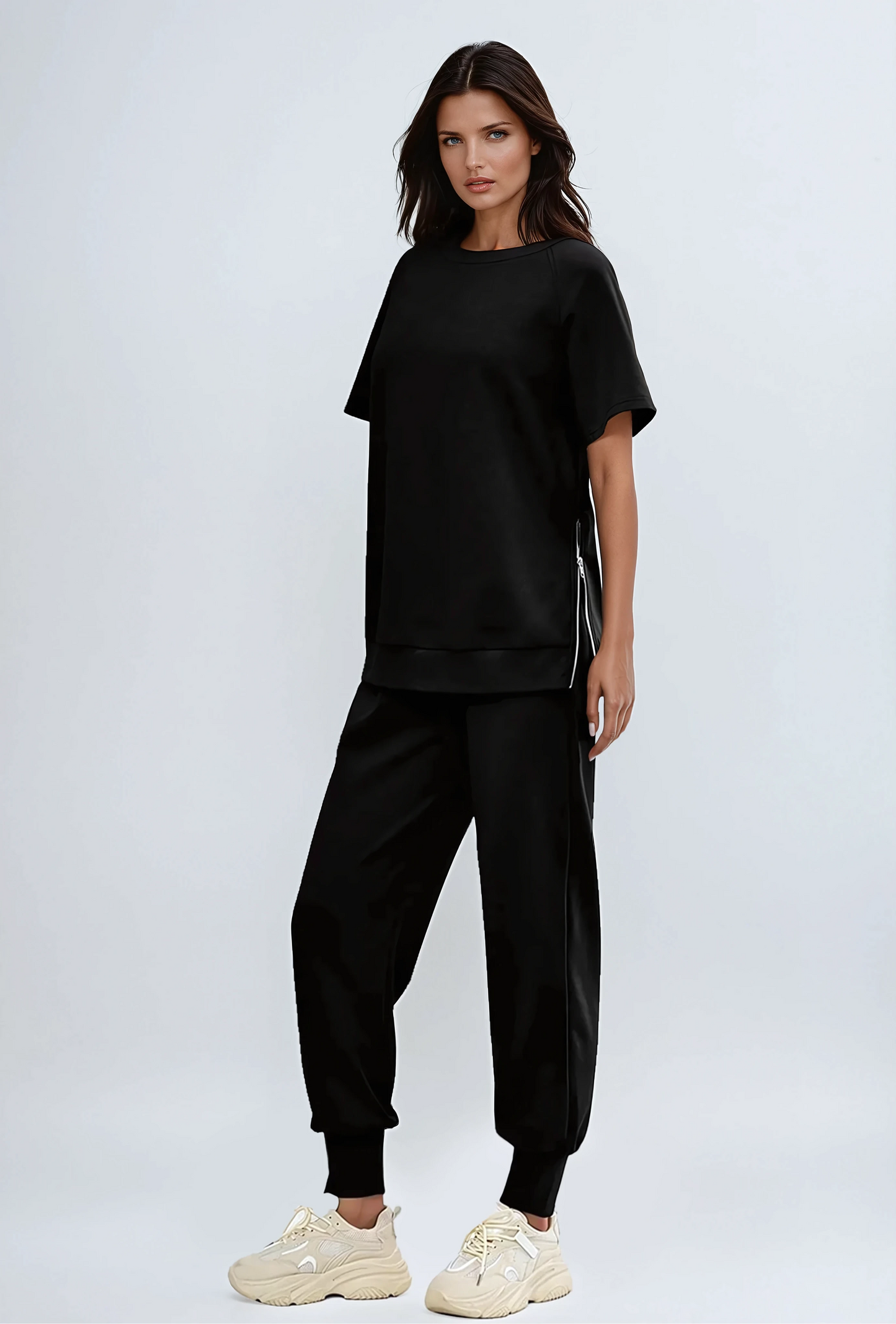 2-teiliges Lounge-Set aus Pullover und Hose mit Reißverschlussschlitzen