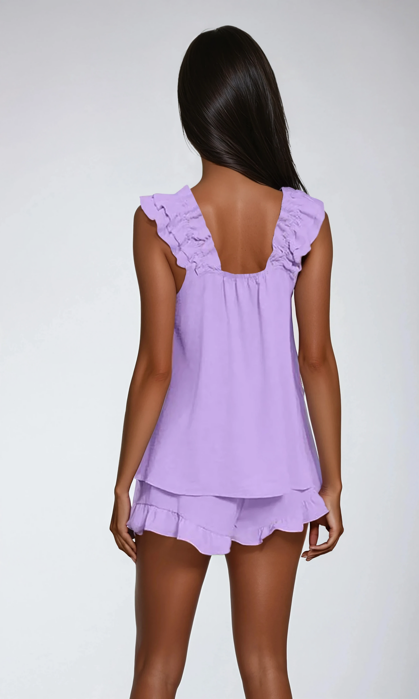 Missklara 2-teiliges weiches Pyjama-Set mit Rüschen-Tanktop und Shorts