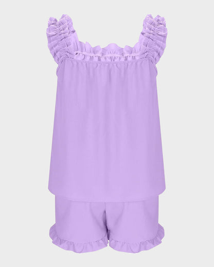 Missklara 2-teiliges weiches Pyjama-Set mit Rüschen-Tanktop und Shorts