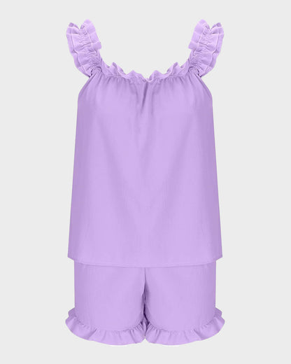 Missklara 2-teiliges weiches Pyjama-Set mit Rüschen-Tanktop und Shorts