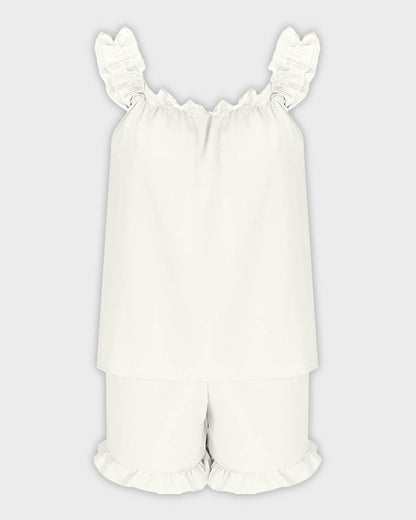 Missklara 2-teiliges weiches Pyjama-Set mit Rüschen-Tanktop und Shorts