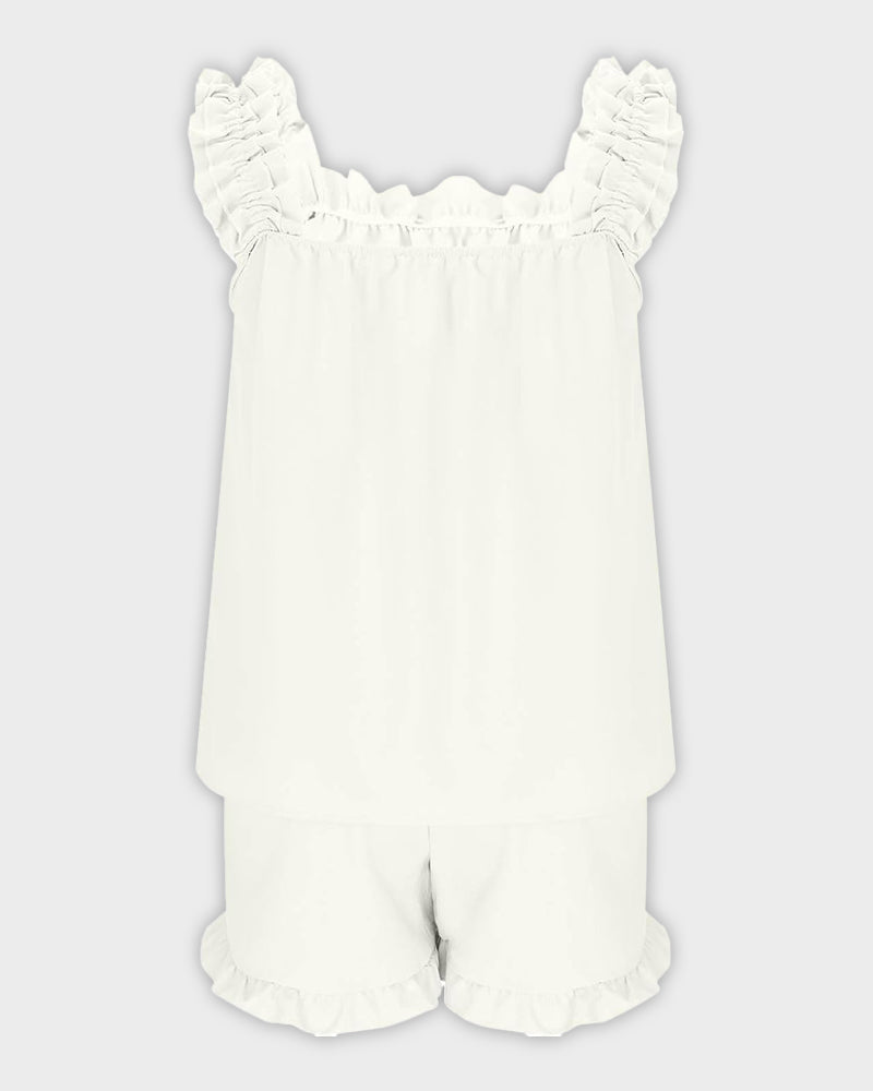 Missklara 2-teiliges weiches Pyjama-Set mit Rüschen-Tanktop und Shorts