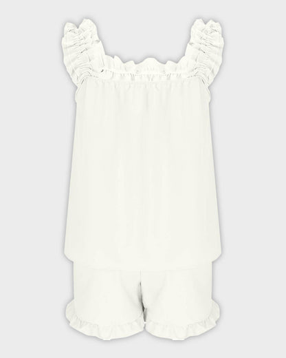 Missklara 2-teiliges weiches Pyjama-Set mit Rüschen-Tanktop und Shorts