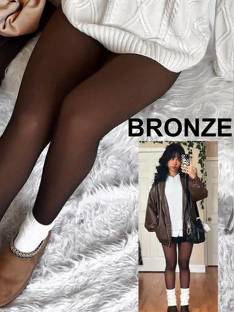 Missklara - Transparente, fleece gefütterte Strumpfhose Bronze