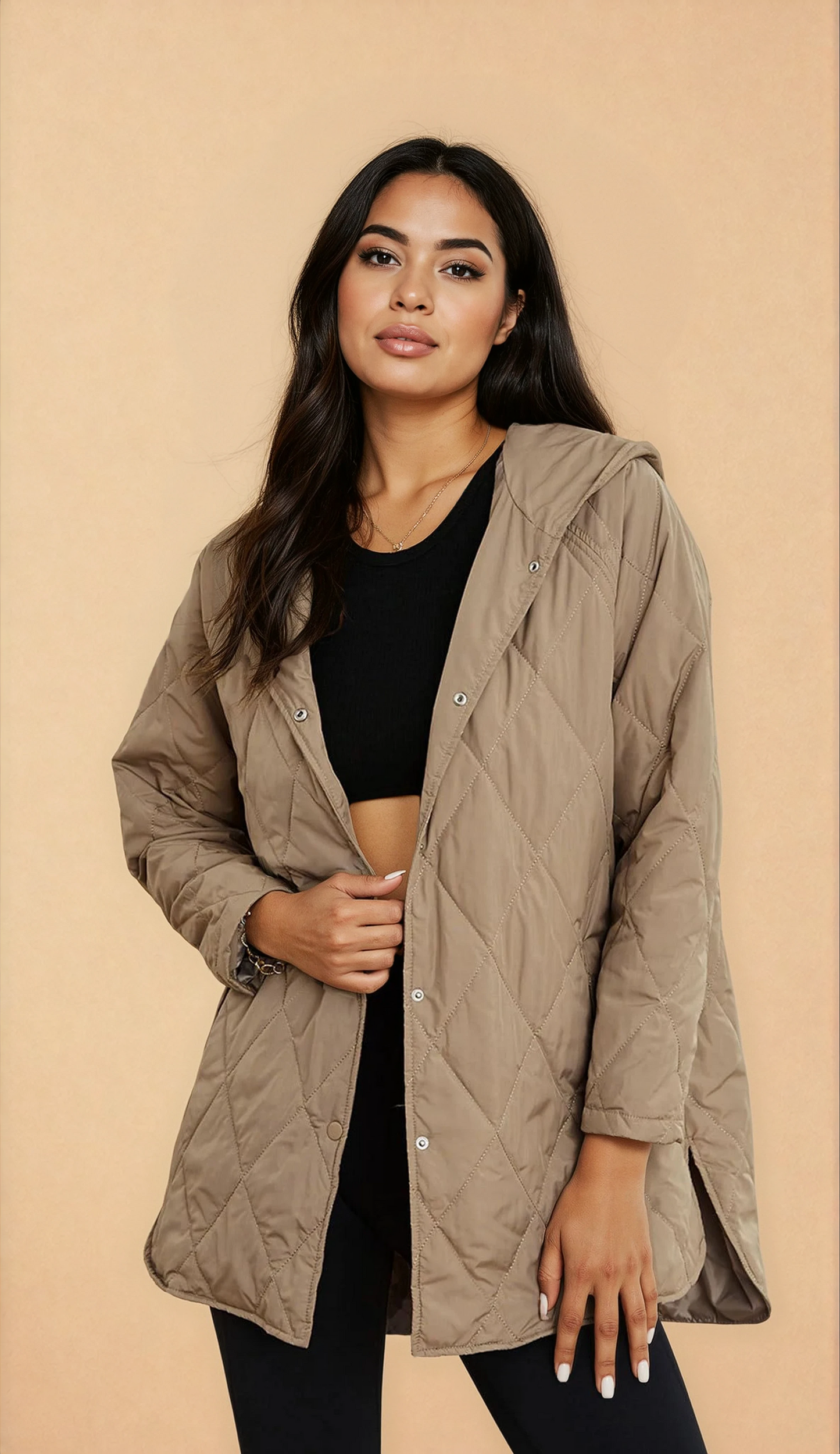 Missklara Diamant-Steppjacke mit Kapuze Khaki