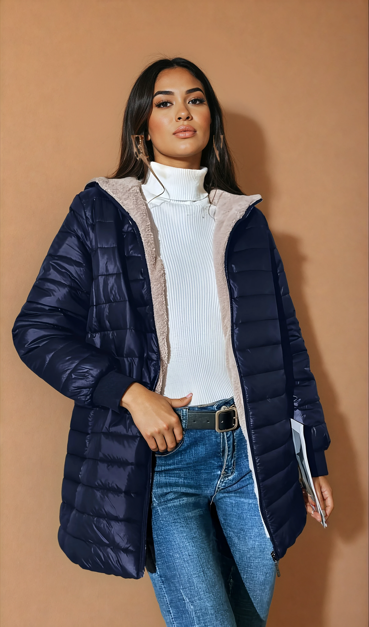 Missklara Kuschelige Winterjacke Dunkelblau