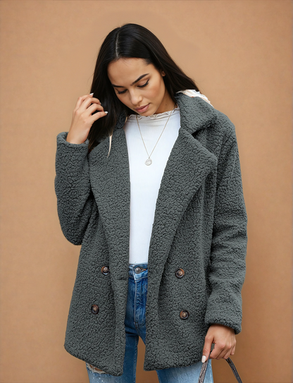 Missklara Flauschige Oversize-Capejacke Dunkelgrau