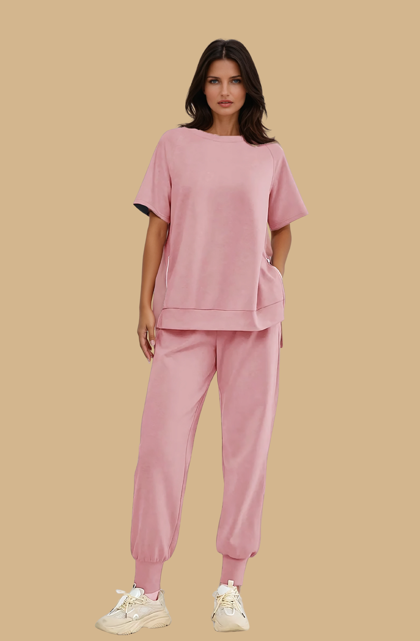 2-teiliges Lounge-Set aus Pullover und Hose mit Reißverschlussschlitzen Pink