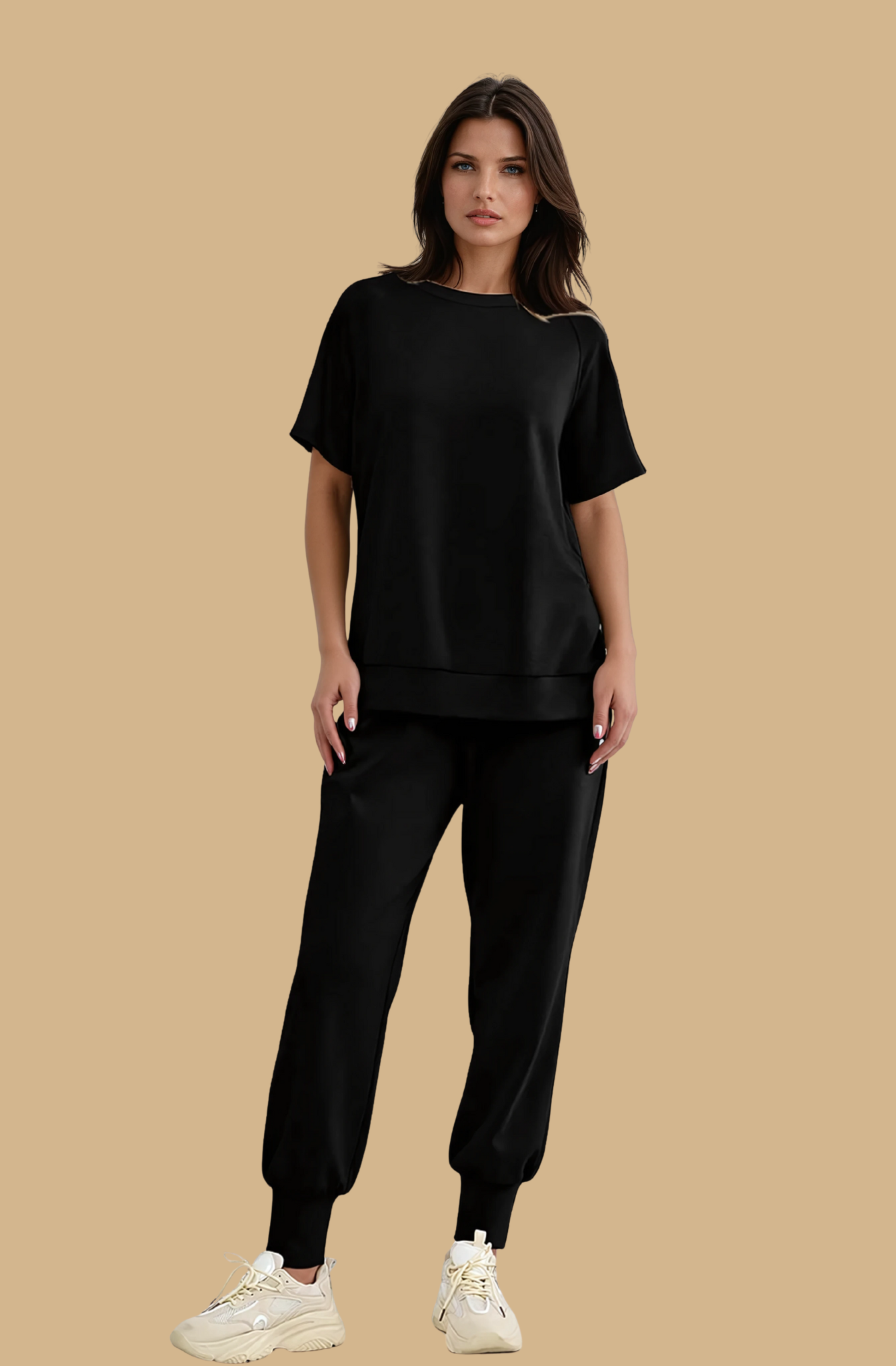 2-teiliges Lounge-Set aus Pullover und Hose mit Reißverschlussschlitzen Black