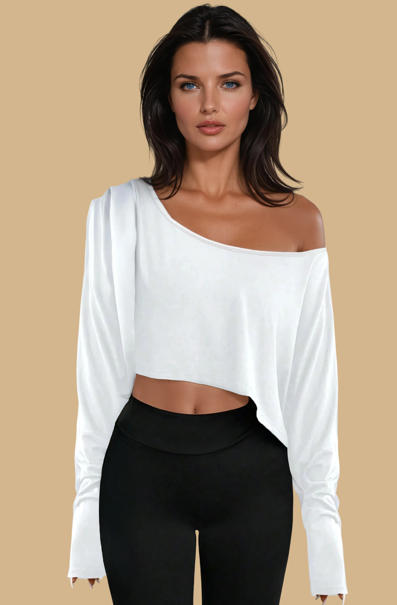 Missklara Lässiges Off-Shoulder-Oberteil mit langen Ärmeln und asymmetrischem Schnitt White