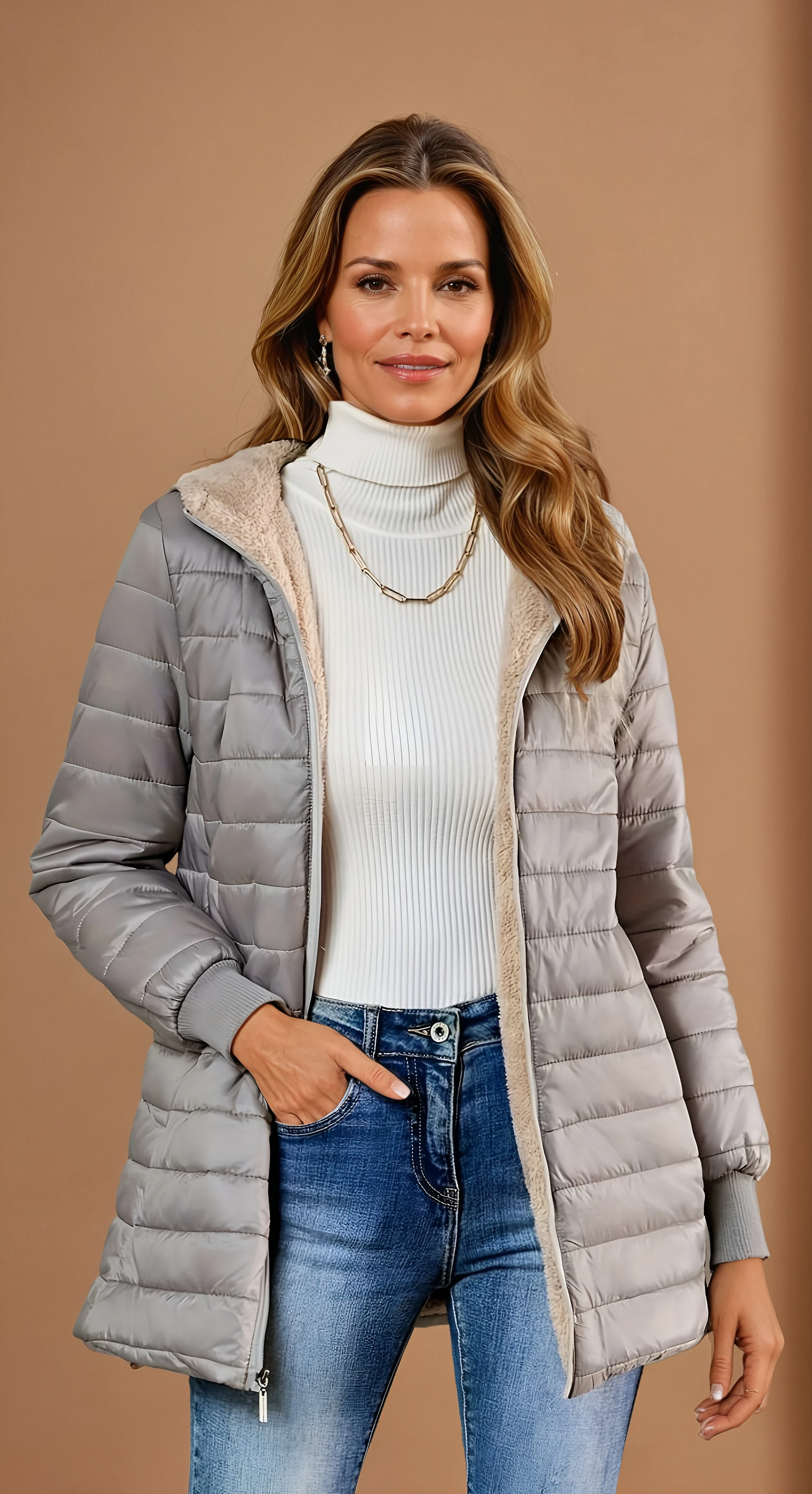 Missklara Kuschelige Winterjacke Grau