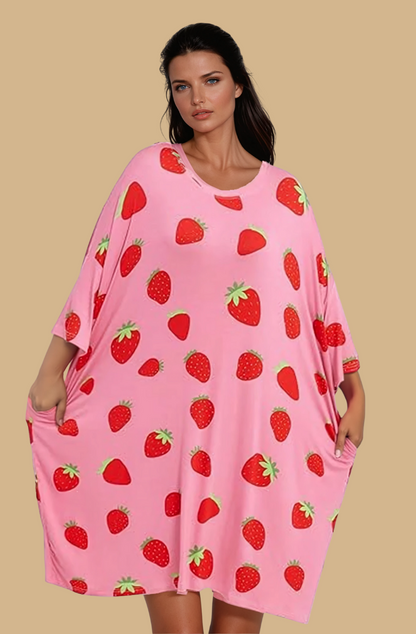 Missklara Plus-Size Oversized Nachtshirt mit Taschen Pink