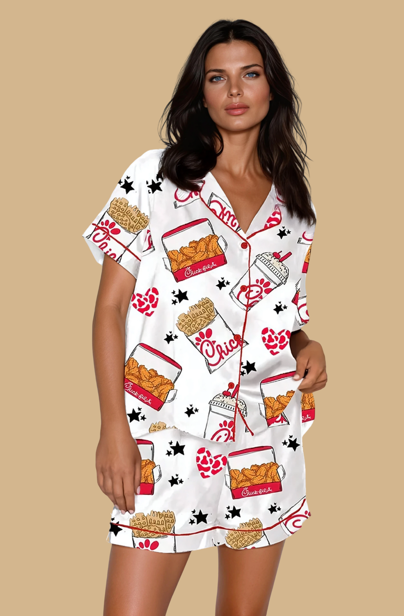 MissKlara Huhn Print Satin-Set Wit