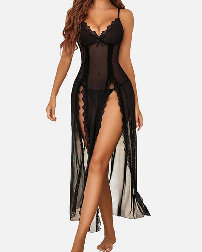 MissKlara Sexy Mesh V-Hals Lace Nachthemd
