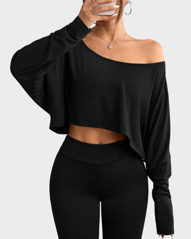 Missklara Lässiges Off-Shoulder-Oberteil mit langen Ärmeln und asymmetrischem Schnitt