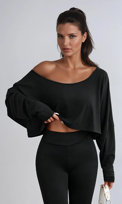 Missklara Lässiges Off-Shoulder-Oberteil mit langen Ärmeln und asymmetrischem Schnitt