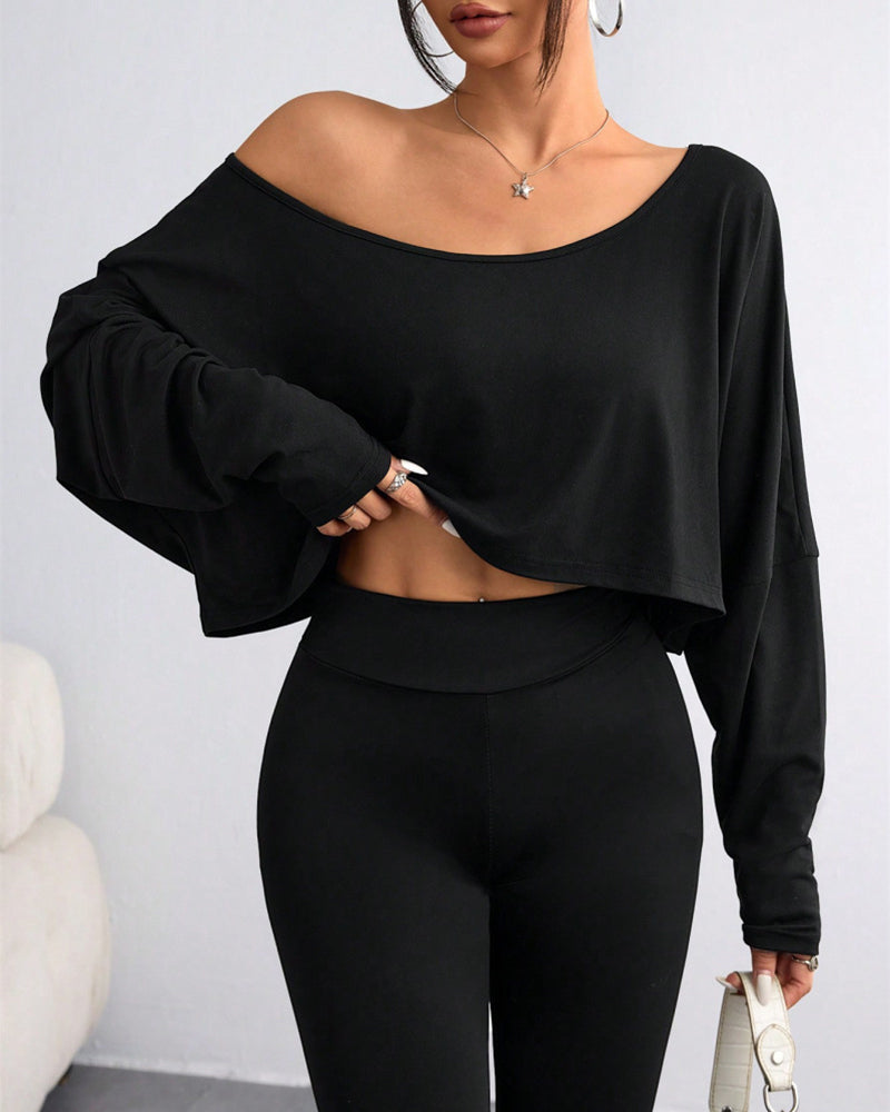 Missklara Lässiges Off-Shoulder-Oberteil mit langen Ärmeln und asymmetrischem Schnitt
