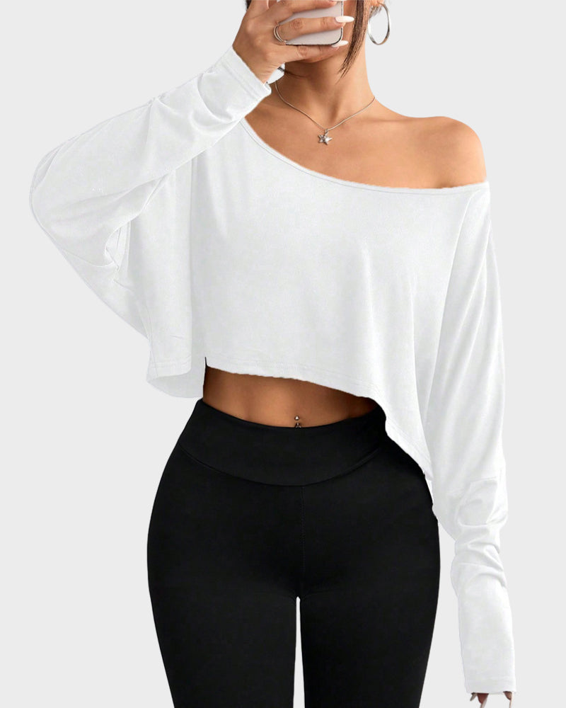 Missklara Lässiges Off-Shoulder-Oberteil mit langen Ärmeln und asymmetrischem Schnitt