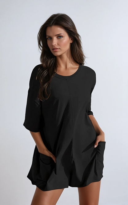 Lässiger Einteiler mit V-Ausschnitt am Rücken und Taschen