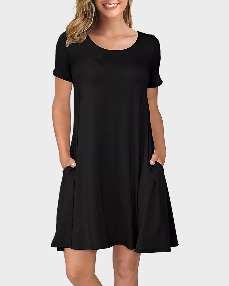 Missklara Lässiges T-Shirt-Kleid mit V-Ausschnitt und Taschen