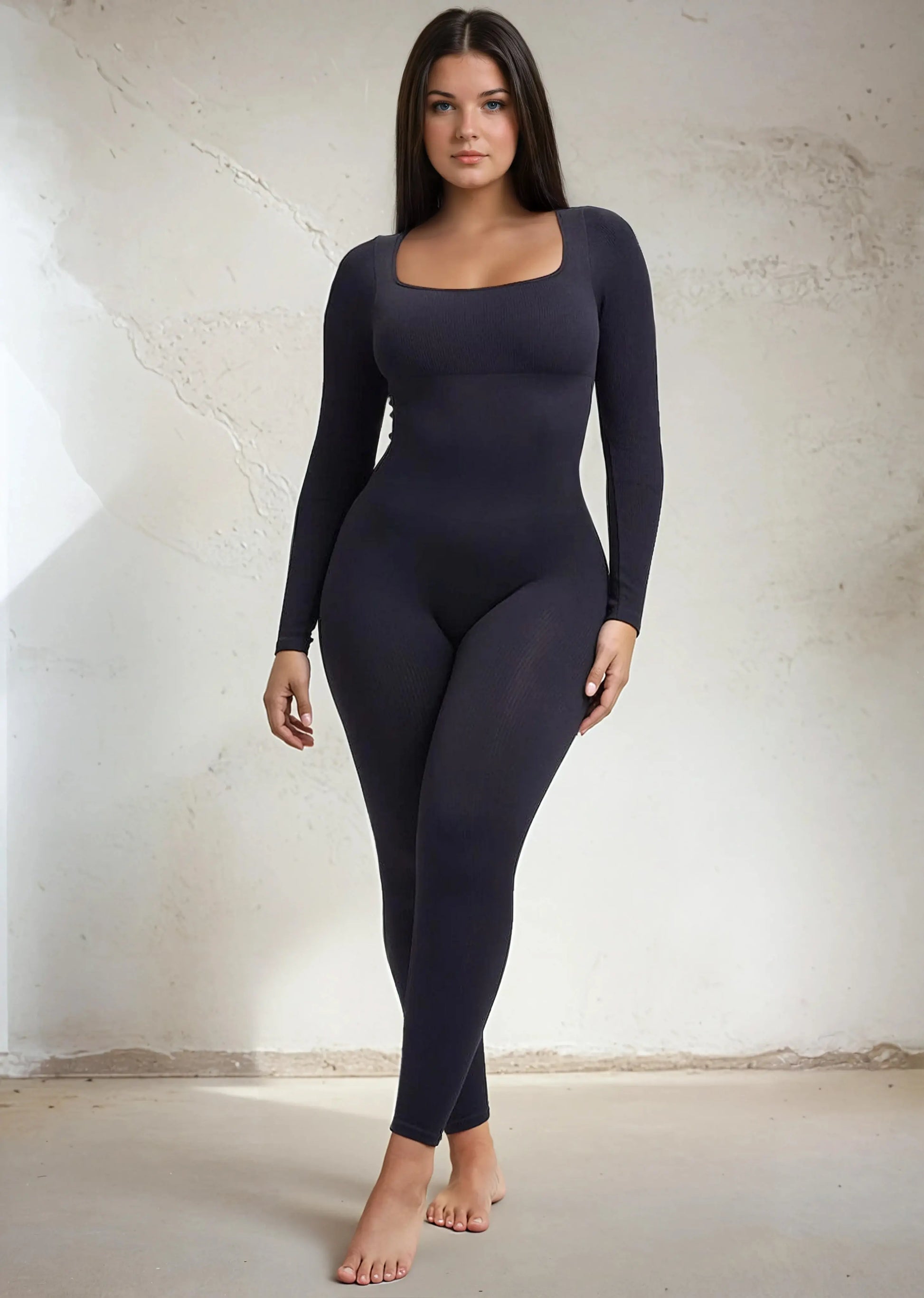 SnatchedKnit Langarm-Jumpsuit Black