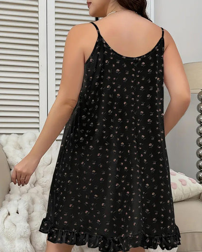 Verspieltes Schlafkleid mit Spitzenbesatz und Blumenmuster