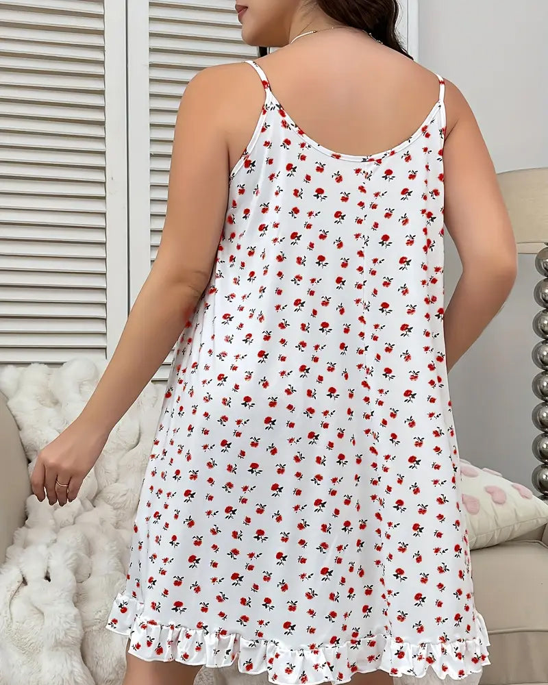 Verspieltes Schlafkleid mit Spitzenbesatz und Blumenmuster