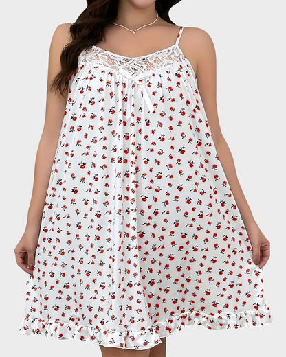 Verspieltes Schlafkleid mit Spitzenbesatz und Blumenmuster