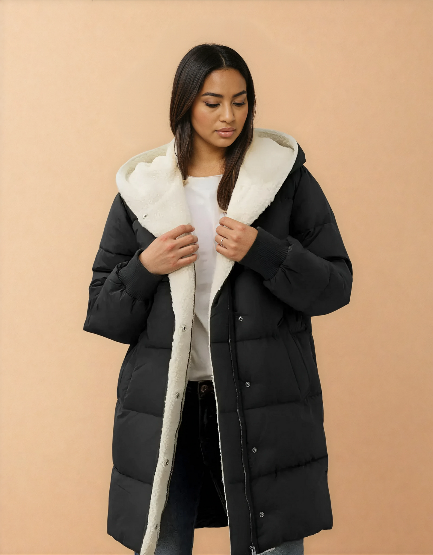 Missklara Damen-Winterjacke mit Fleecefutter Schwarz