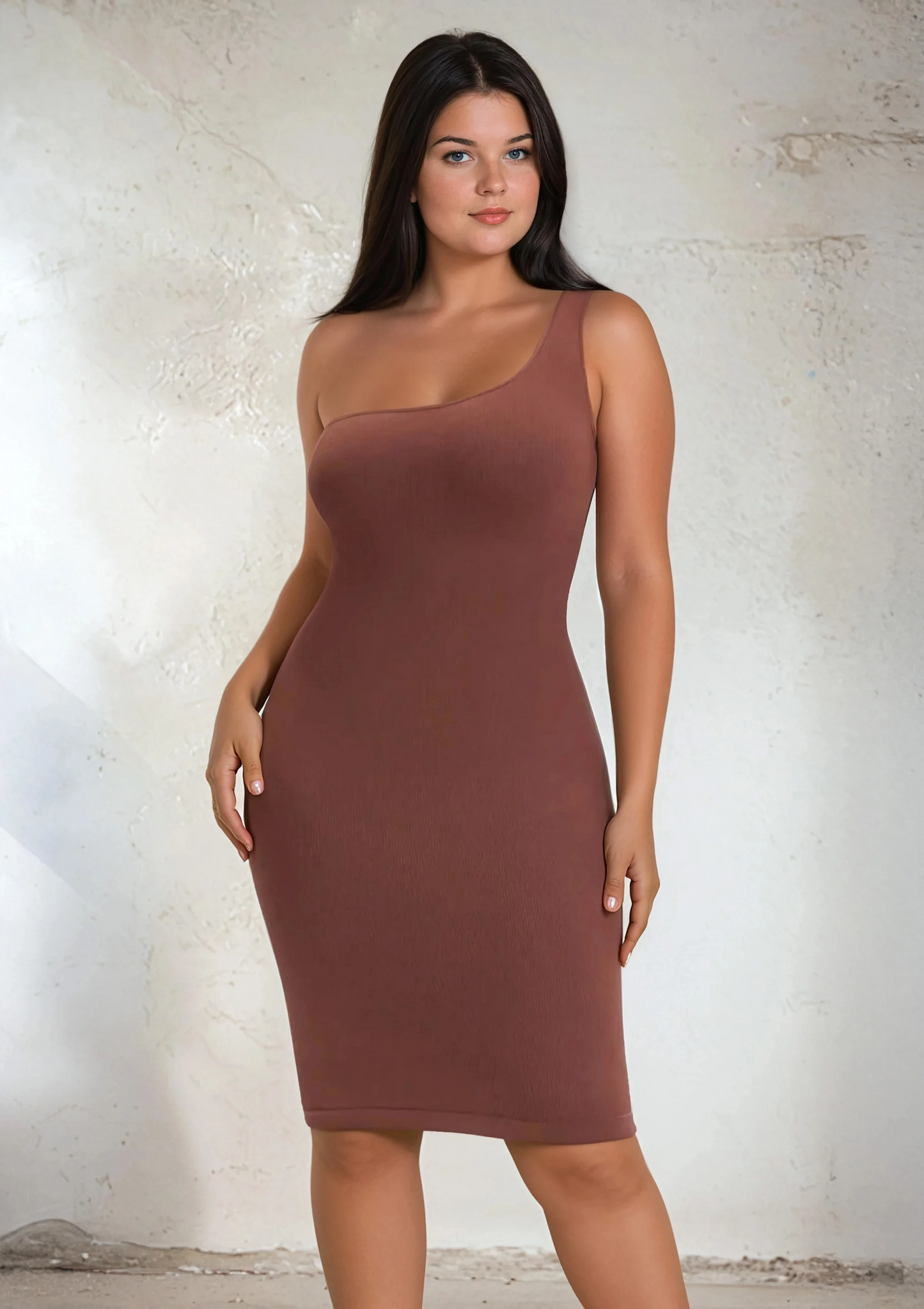 SnatchedKnit Ein-Schulter-Kniekleid