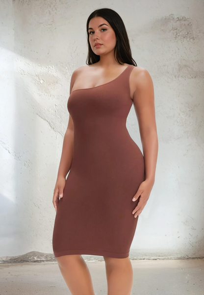 SnatchedKnit Ein-Schulter-Kniekleid