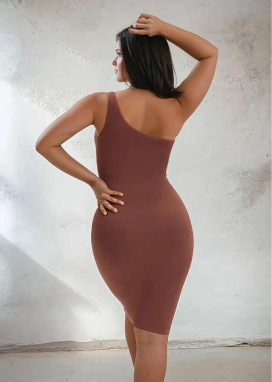 SnatchedKnit Ein-Schulter-Kniekleid