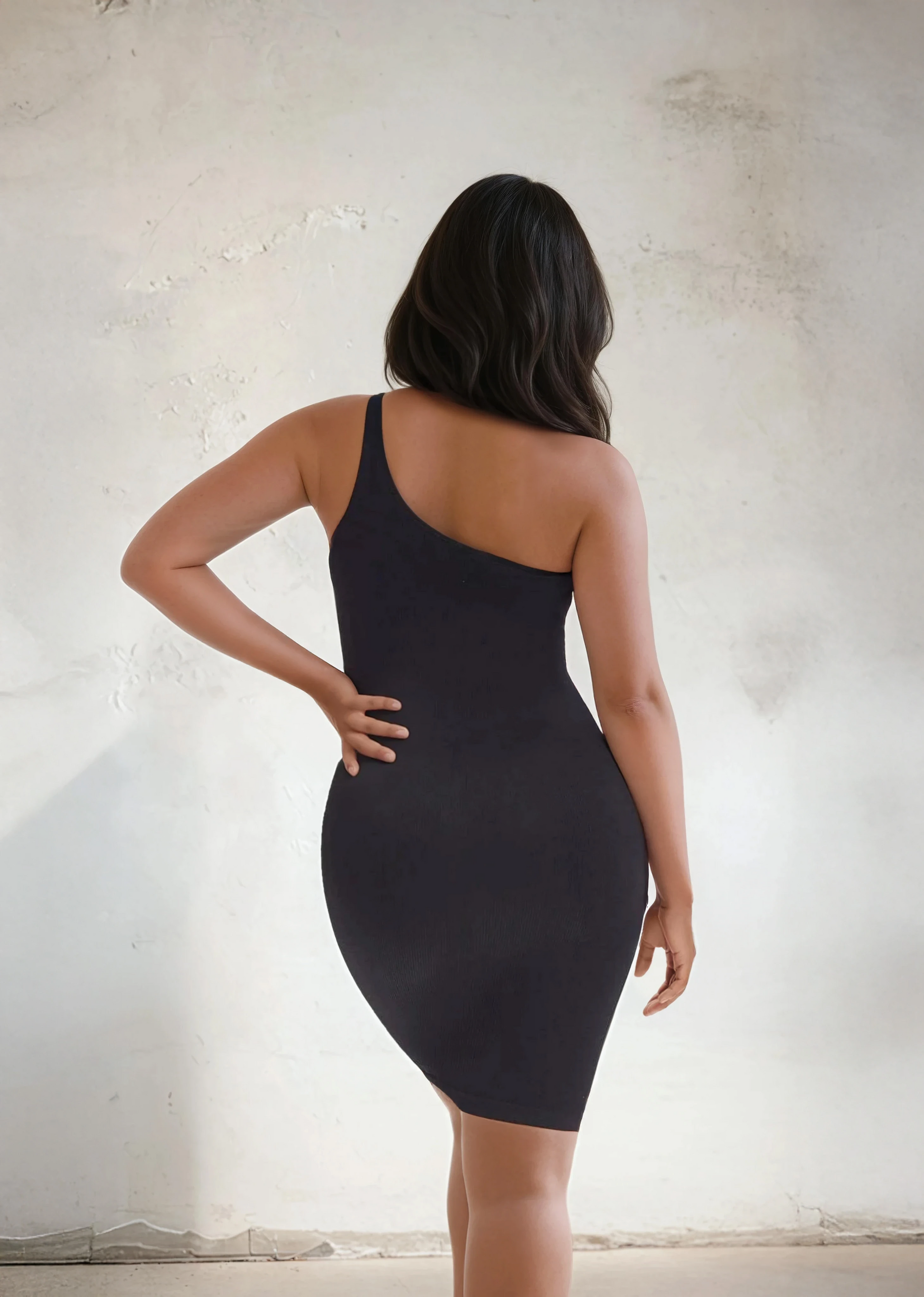 SnatchedKnit Ein-Schulter-Kniekleid