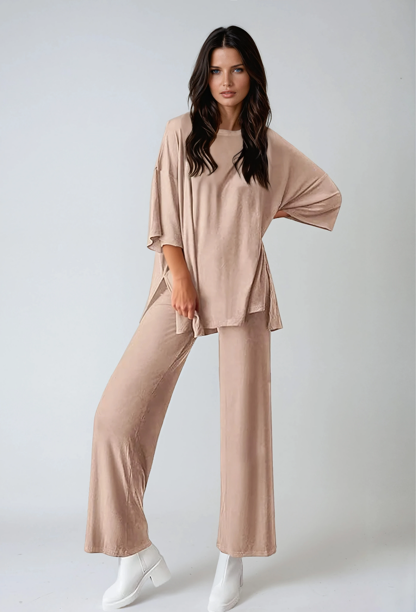 Missklara Lounge-Set mit weitem Bein und Schlitz Khaki