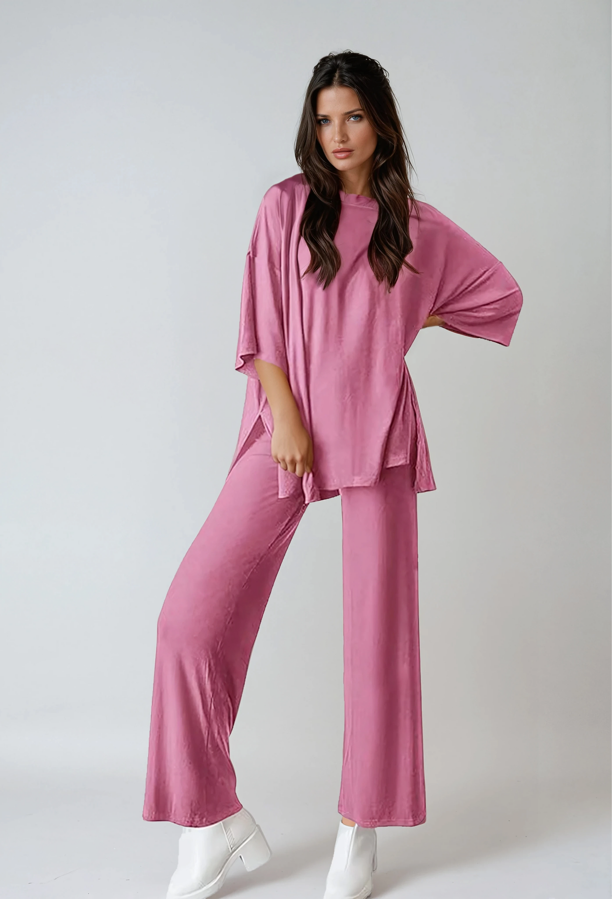 Missklara Lounge-Set mit weitem Bein und Schlitz Pink