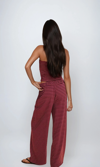 Missklara Gestreepte Tube Top & Wide-Leg Set