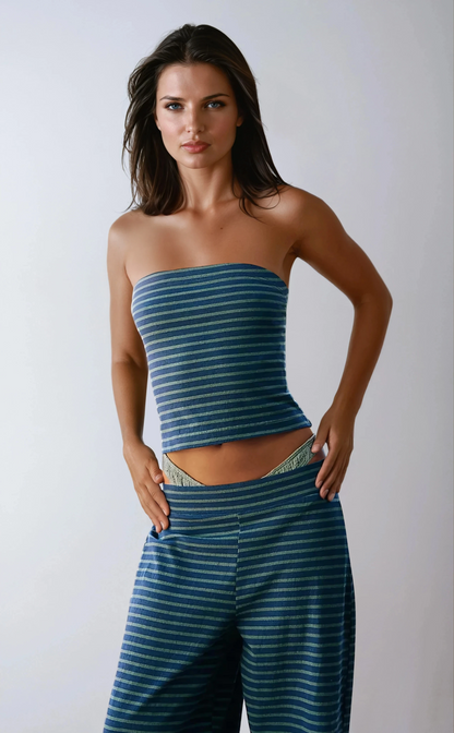 Missklara Gestreepte Tube Top & Wide-Leg Set