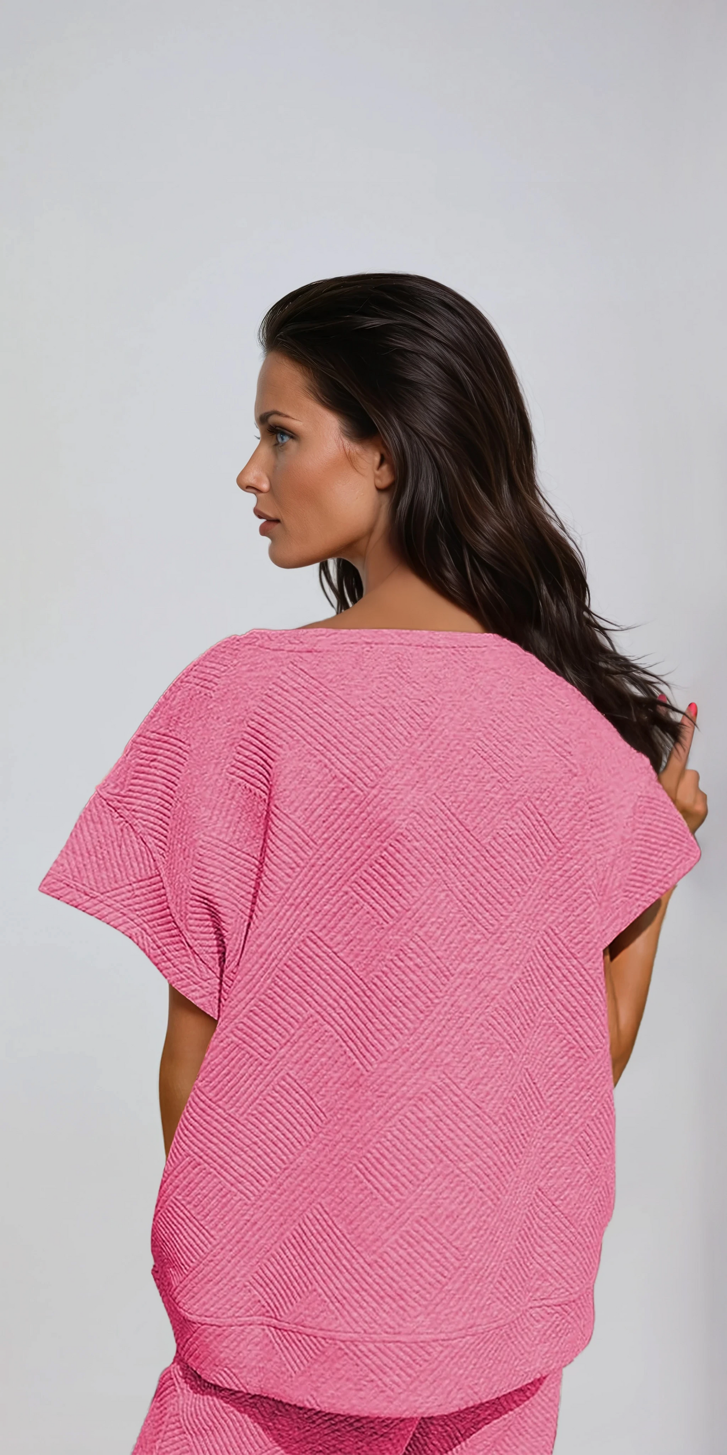 Zweiteiliges Lounge-Set aus strukturiertem Strick mit Kordelzug in der Taille