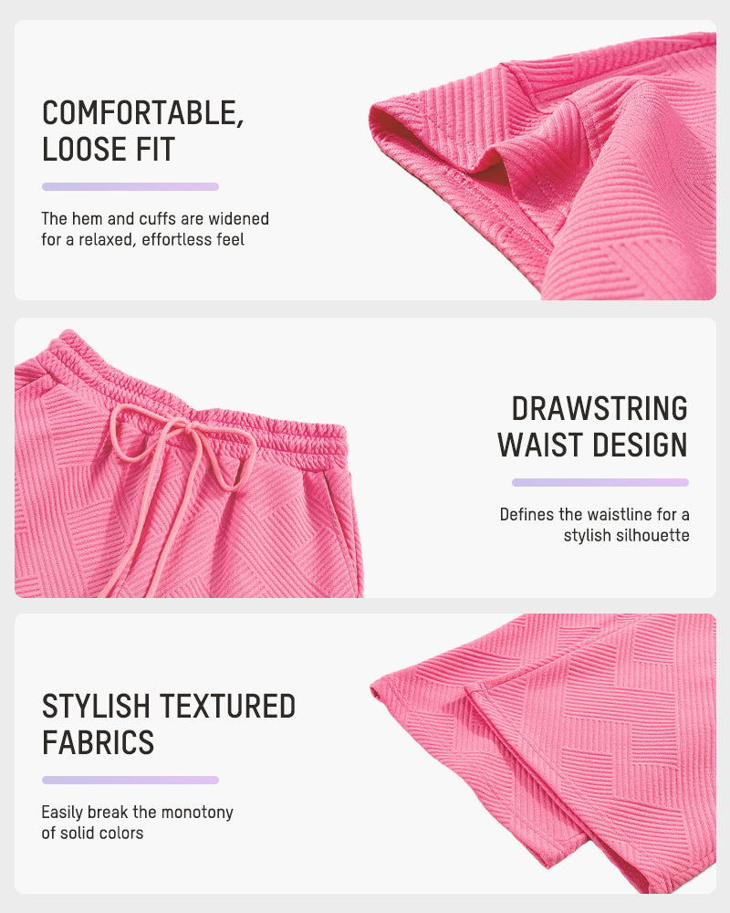 Zweiteiliges Lounge-Set aus strukturiertem Strick mit Kordelzug in der Taille