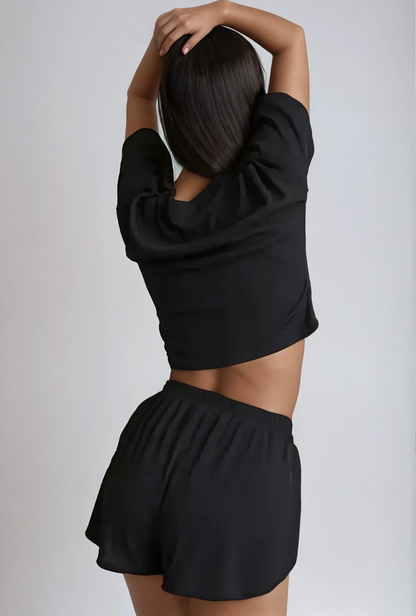 Missklara Gestreiftes zweiteiliges Pyjama-Set mit T-Shirt und Split-Shorts