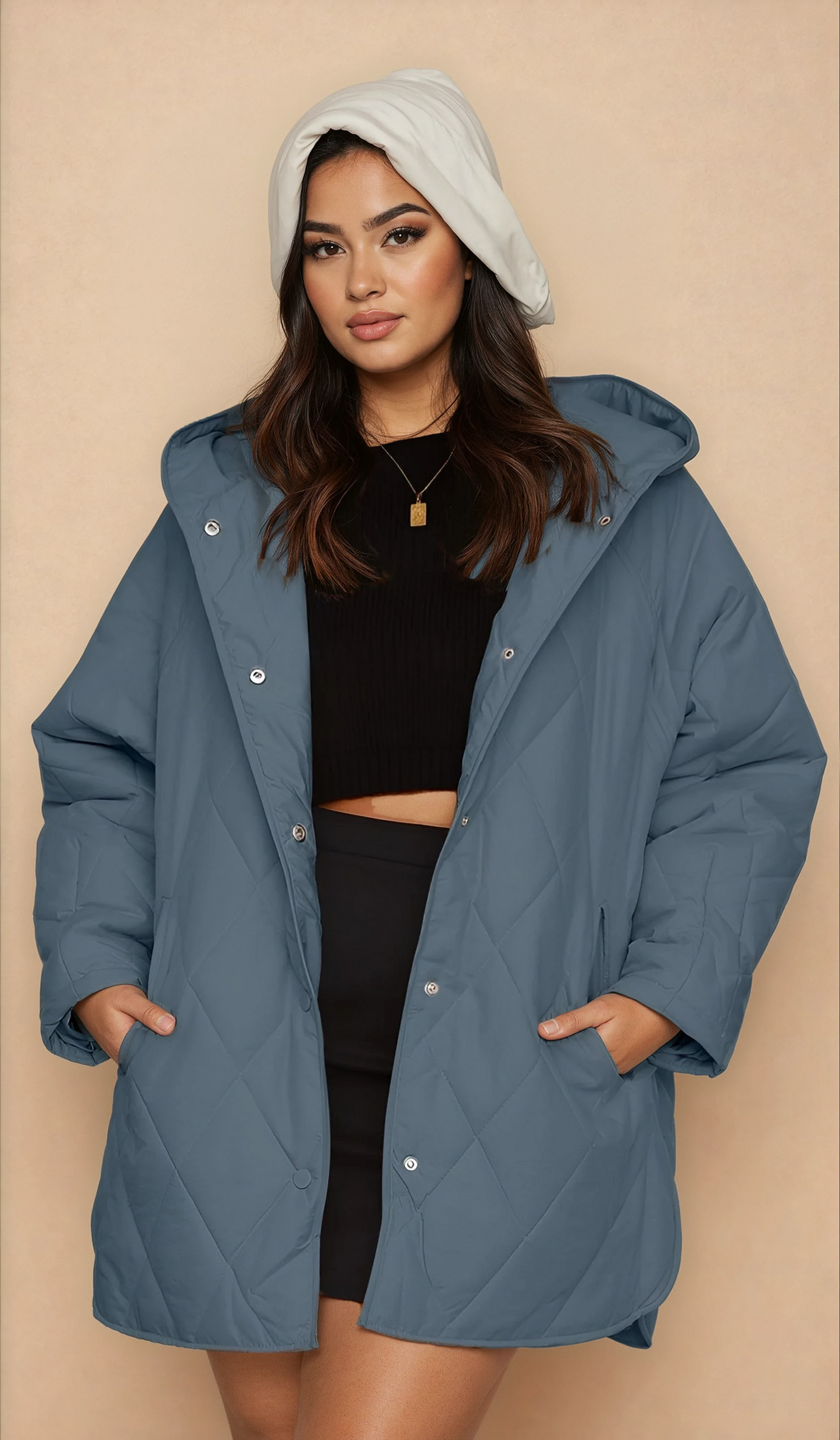 Missklara Diamant-Steppjacke mit Kapuze Blau