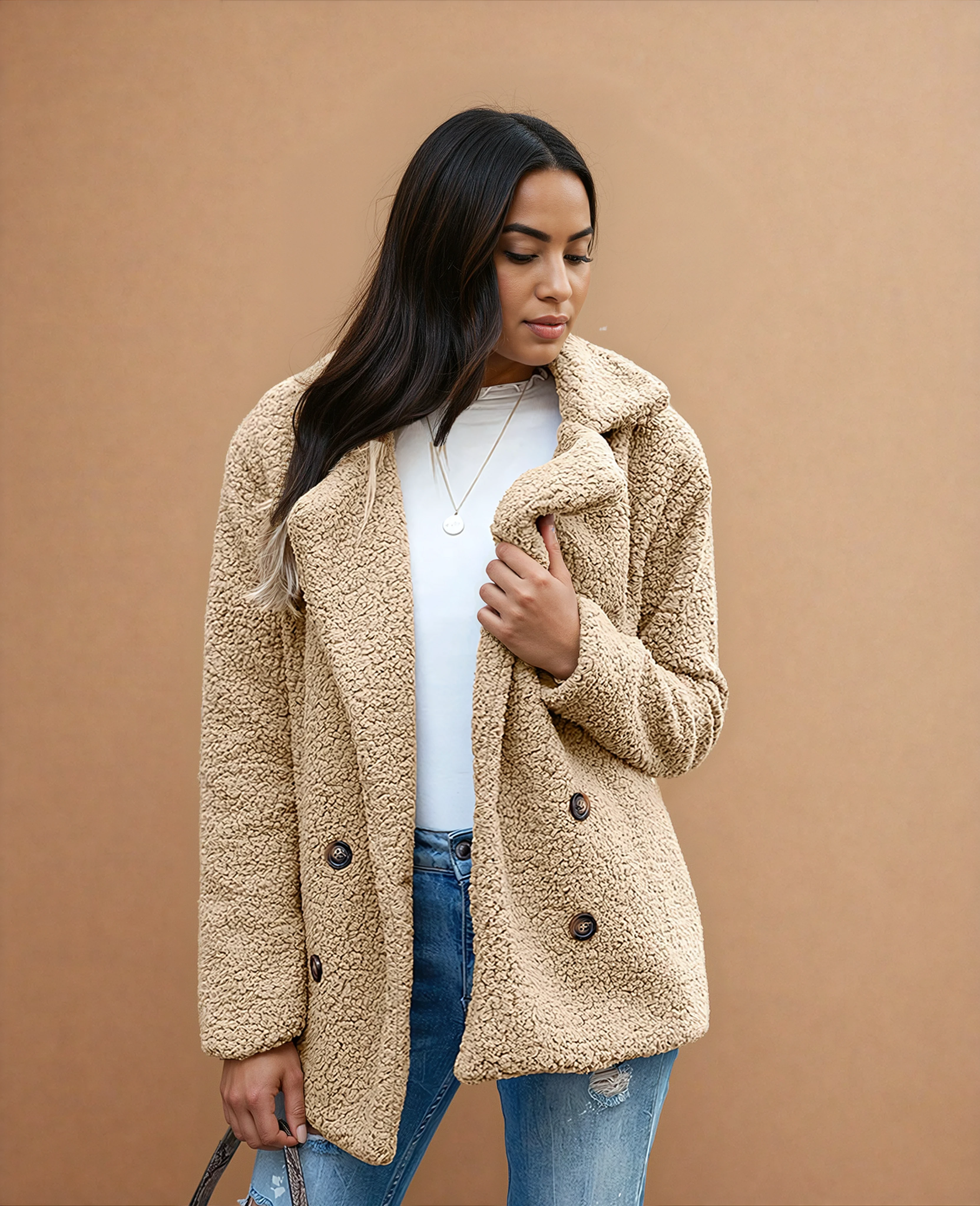 Missklara Flauschige Oversize-Capejacke Khaki